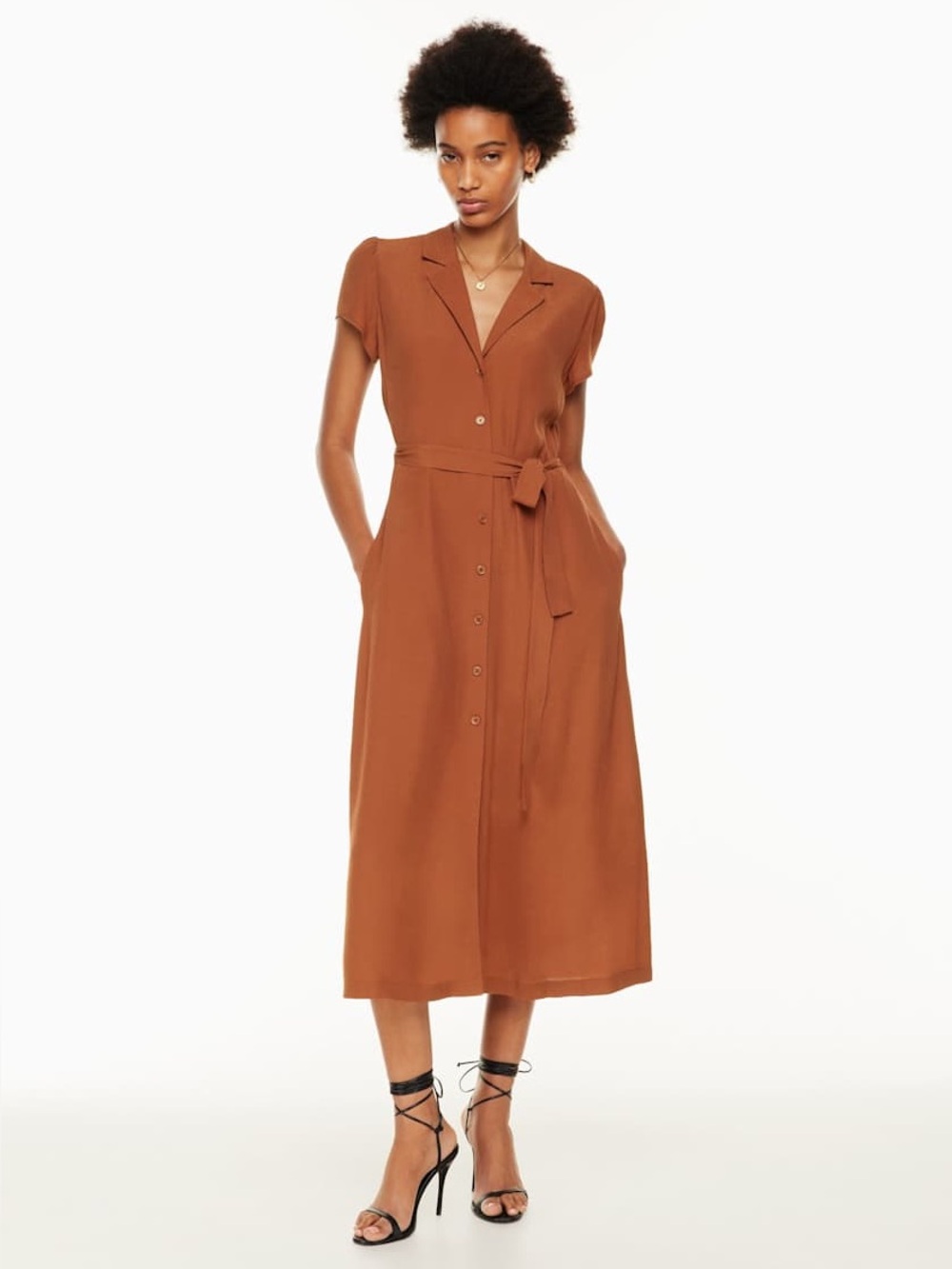 Aritzia Wilfred Anise Brown Midi Shirt Dress - Picture 1 of 7